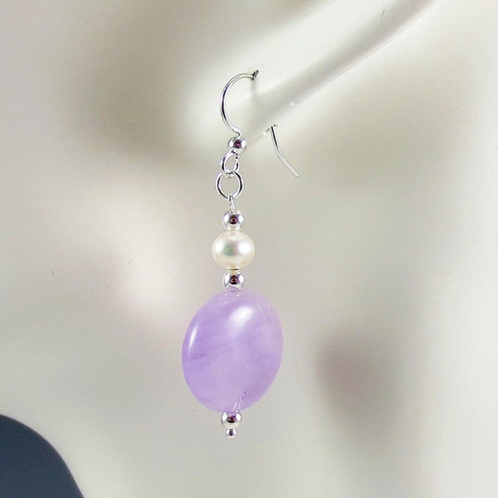 Amethyst, Pearl, and Sterling Silver Earrings